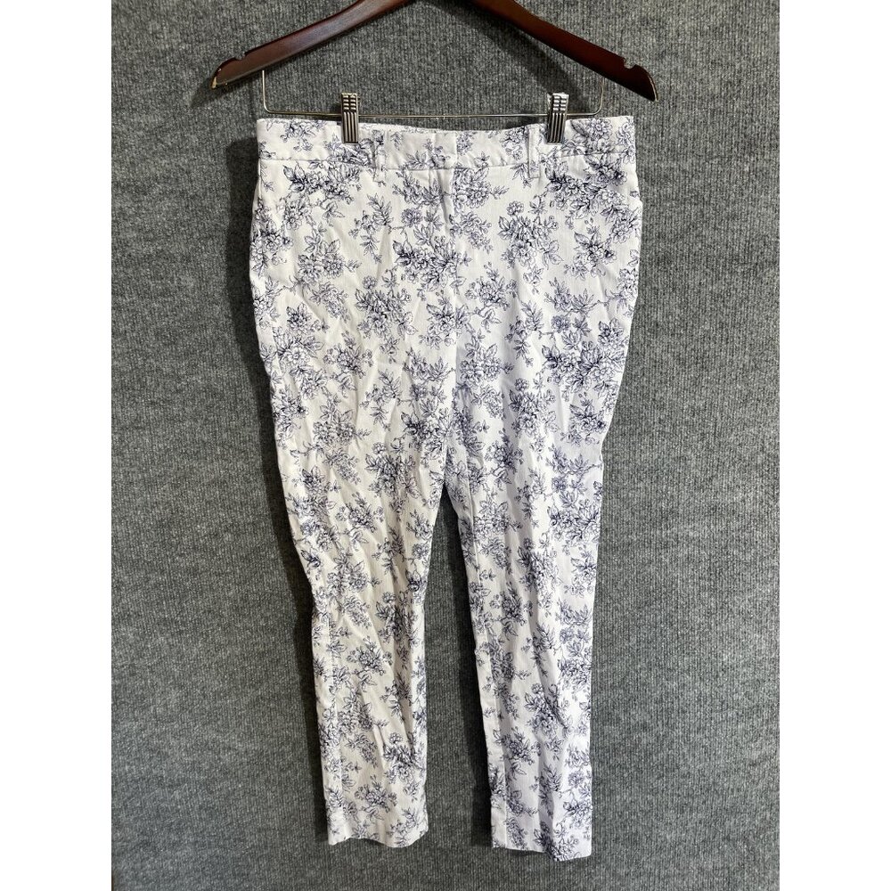 Mario Serrani Pants Womens 6 White Floral Ankle Slim Straight Stretch Casual